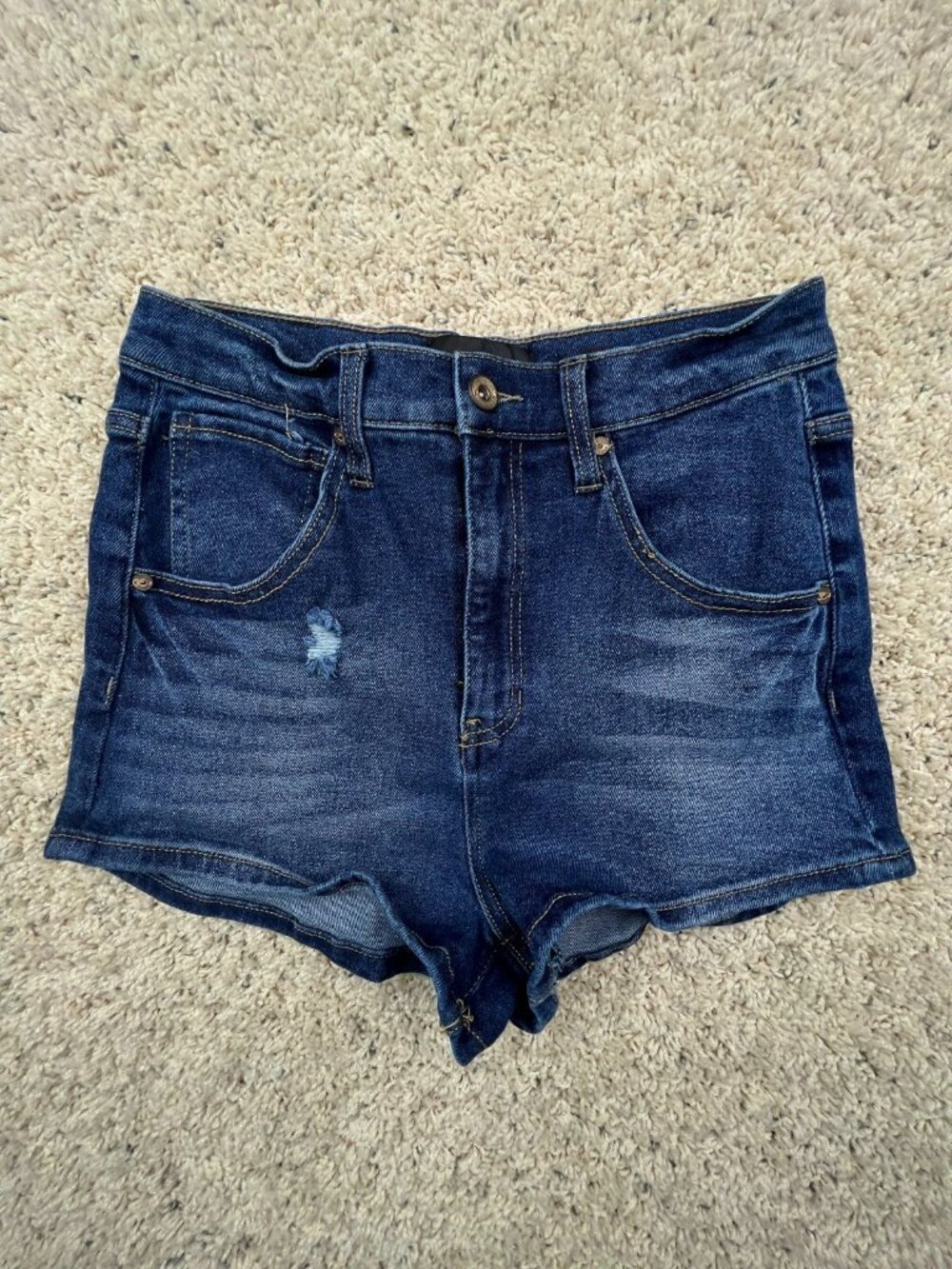 Kendall & Kylie Cut Off Blue Denim Shorts Size 5/27 w Logo Jorts Distressed